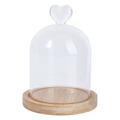 Cloche en verre transparente avec base en bois